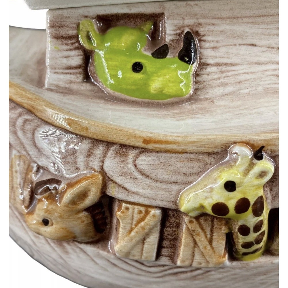 Vtg 70s Treasure Craft Noahs Ark Ceramic Cookie Jar Colorful Animals Boat USA - Picture 4 of 12